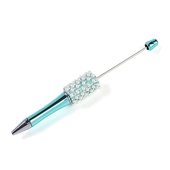 Beadable Pen, Plastic Ball-Point Pen, with Iron Rod & Rhinestone & ABS Imitation Pearl, for DIY Personalized Pen with Jewelry Beads, Dark Turquoise, 148~152x17.5mm