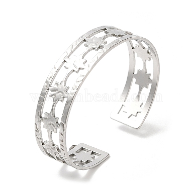 304 Stainless Steel Star Open Cuff Bangles(BJEW-L682-026P)-3