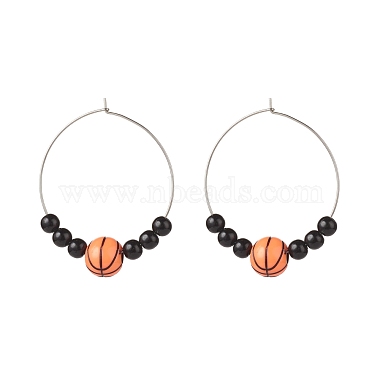 Sport Theme Acrylic Round Beaded Hoop Earrings(EJEW-JE04977)-3