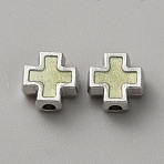 Alloy Enamel Beads, Cross, Platinum, Yellow Green, 8x7.5x3.5mm, Hole: 1.7mm(FIND-WH00670-A19-08)