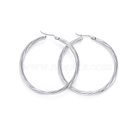 304 Stainless Steel Hoop Earrings, Hypoallergenic Earrings, Textured, Stainless Steel Color, 54x49.5x3.5mm, Pin: 0.7x1mm(EJEW-L232-015P)