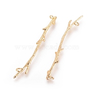 Brass Links, Branch, Real 18K Gold Plated, 44x5x2mm, Hole: 1mm(X-KK-T014-76G)
