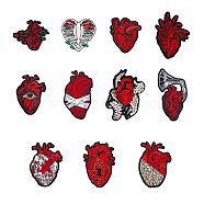 Computerized Embroidery Cloth Iron On Patches, Stick On Patch, Costume Accessories, Appliques, Realistic Heart, Dark Red, 53~110x58~66.5x1.3~1.8mm, 11pcs/set(PATC-WH0006-12)
