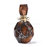 Assembled Synthetic Pyrite and Imperial Jasper Openable Perfume Bottle Pendants, with Brass Findings, Dyed, Sandy Brown, capacity: 1ml(0.03 fl. oz), 40~41x19.5~20x14~14.5mm, Hole: 1.8mm, Capacity: 1ml(0.03 fl. oz)(G-R481-14F)