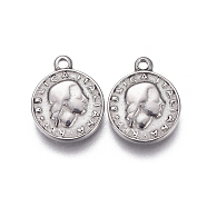 304 Stainless Steel Coin Charms, Repvbblica Italiana, Stainless Steel Color, 12x10x2.5mm, Hole: 1.2mm(STAS-F207-07P)