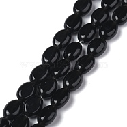 Natural Black Onyx Beads Strands, Dyed & Heated, Oval, 8x6x3.5~4mm, Hole: 1mm, about 45~52pcs/strand, 15.16~15.74 inch(38.5~40cm)(G-Z006-A28)