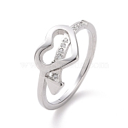 Crystal Rhinestone Heart with Arrow Finger Ring, 304 Stainless Steel Jewelry for Women, Stainless Steel Color, US Size 7(17.3mm)(RJEW-D120-18B-P)