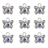 30Pcs Tibetan Style Alloy & Evil Eye Resin Pendants, with Platinum Tone Iron Loops, Butterfly Charms, Antique Silver, 15x15.5x4mm, Hole: 2.5mm(PALLOY-CJ0002-73)