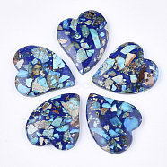 Assembled Synthetic Imperial Jasper and Natural Lapis Lazuli Pendants, Dyed, Heart, Blue, 39.5x35x6.5mm, Hole: 1.4mm(G-S329-053)