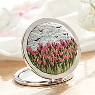 Tulip Pattern DIY Folding Mirror Embroidery Kit, including Embroidery Needles & Thread, Cotton Fabric, Flower, 150x150mm(PW23031579143)