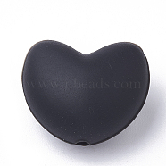Food Grade Eco-Friendly Silicone Focal Beads, Chewing Beads For Teethers, DIY Nursing Necklaces Making, Heart, Black, 16x19x10mm, Hole: 2.5mm(SIL-T046-10)