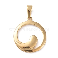 304 Stainless Steel Pendants, Flat Round, Golden, 31x27x3mm, Hole: 10x5mm(STAS-I127-082G)