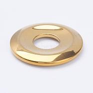 Electroplate Non-Magnetic Synthetic Hematite Pendants, Donut/Pi Disc, Golden Plated, Donut Width: 16mm, 50x7mm, Hole: 18mm(G-F510-35E)