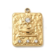 304 Stainless Steel Rhinestone Pendants, Rectangle & Sun, Golden, 17.5x13x3mm, Hole: 1.5mm(STAS-I322-59G)