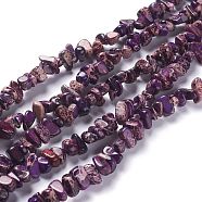 Natural Imperial Jasper Bead Strands, Dyed, Chips, Purple, 6~10x5~8x4~6mm, Hole: 1.2mm, about 79pcs/strand, 15.75 inch(40cm)(X-G-P444-05H)