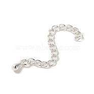 Rack Plating Brass Curb Chain Extender, End Chains with Teardrop Drop, 925 Sterling Silver Plated, 56mm(KK-Q807-13S)