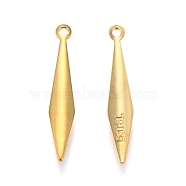 316 Surgical Stainless Steel Pendants, Rhombus, Carved 316L, Golden, 20x3.5x1mm, Hole: 1mm(STAS-P198-04G)