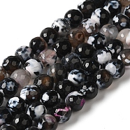 Dyed & Heated Natural Fire Crackle Agate Beads Strands, Faceted, Round, Black, 8mm, Hole: 1.2mm, about 49pcs/strand, 14.84''(37.7cm)(G-P539-B01-01)