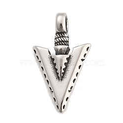 304 Stainless Steel Pendants, Arrow Head Charms, Antique Silver, 30.5x17.5x7.5mm, Hole: 4.5mm(STAS-A112-05AS)