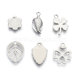 201 Stainless Steel Charms, Laser Cut, Leaf & Clover, Stainless Steel Color, 9~14x6~11x0.5~1mm, Hole: 0.8~1.4mm, 6 patterns, 1 pattern/200pcs(STAS-R118-02)