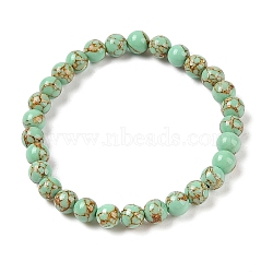 Synthetic Turquoise(Dyed) Round Beaded Stretch Bracelets, Green, Inner Diameter: 2-1/8 inch(5.45cm), 6mm(G-U005-01A-07)