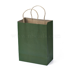Pure Color Paper Bags, Gift Bags, Shopping Bags, with Handles, Rectangle, Green, 28x21x11cm(CARB-L003-02A)