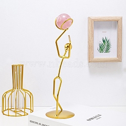Natural Rose Quartz Reiki Energy Stone Ornament, Basketball Player Model Iron Art Display Decorations, 200x110mm(WG75432-10)
