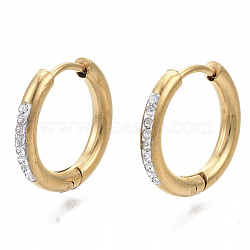 201 Stainless Steel Huggie Hoop Earrings, with 304 Stainless Steel Pins and Crystal Rhinestone, Ring, Golden, 17x2.5mm, Pin: 1mm(X-STAS-S079-162C-G)
