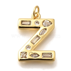 Brass Micro Pave Clear Cubic Zirconia Pendants, with Jump Ring, Lead Free and Cadmium Free, Long-Lasting Plated, Rack Plating, Letter Charms, Real 18K Gold Plated, Letter Z, 20x14.5x2.7mm, jump ring: 5x1mm, 3mm inner diameter.(KK-G521-01G-Z)