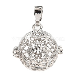 Rack Plating Brass Bead Cage Pendants, For Chime Ball Pendant Necklaces Making, Long-Lasting Plated, Round, Platinum, Tray: 16.5mm, 21.5x22.7x17.5mm, Hole: 7.5x4.3mm(KK-D025-01D-P)