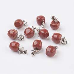 Natural Red Jasper Pendants, with Platinum Tone Brass Findings, Apple, 15x10mm, Hole: 2.5x6mm(X-G-G742-06P)