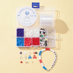 DIY Independence Day Bracelet Necklace Making Kits, Including Glass Seed & Polymer Clay Disc & Acrylic Letter Beads, Alloy Clasps, Mixed Color, 3mm, Hole: 1mm(DIY-FS0004-51)