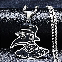 304 Stainless Steel Enamel Pendant Necklace, Plague Doctor, Stainless Steel Color, 19.21 inch(48.8cm)(NJEW-K253-17P)