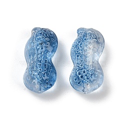 Transparent Glass Beads, Peanut, Baking Paint, Marine Blue, 23x11.5x11mm, Hole: 1.5mm(DGLA-E004-07D)