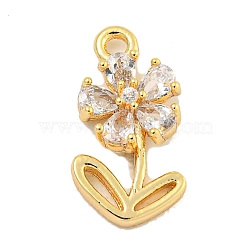 Brass Micro Pave Clear Cubic Zirconia Pendants, Flower, Golden, 13.8x7.5x2.8mm, Hole: 1.3mm(KK-U015-09G)