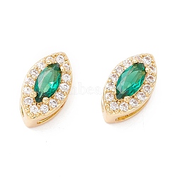 Rack Plating Brass Micro Pave Cubic Zirconia Beads, Long-Lasting Plated, Real 18K Gold Plated, Cadmium Free & Nickel Free & Lead Free, Horse Eye, Light Sea Green, 10x6x6mm, Hole: 3~5x2mm(KK-D073-02G-06-NR)