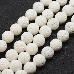 Unwaxed Natural Lava Rock Beads Strands, Round, White, 8mm, Hole: 0.5mm, about 48pcs/strand, 15.3 inch(39cm)(G-J367-01-8mm)