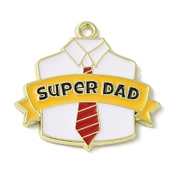 Father's Day Alloy Enamel Pendants, Golden, Word Super Dad, Shirt, 24x25.5x1.5mm, Hole: 1.5mm(ENAM-U0001-01E)