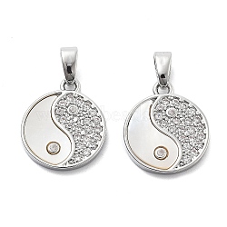 Brass Micro Pave Cubic Zirconia Charms, with Shell, Yin-yang, Platinum, 15x13x2mm, Hole: 5x2.5mm(KK-L222-015P)