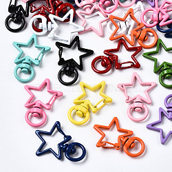 Spray Painted Eco-Friendly Alloy Swivel Snap Hooks Clasps, Cadmium Free & Nickel Free & Lead Free, Star, Mixed Color, 34x24.5x6.5mm, Hole: 5x9mm(X-PALLOY-T080-14-NR)