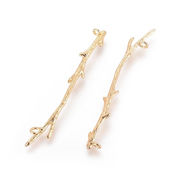 Brass Links, Branch, Real 18K Gold Plated, 44x5x2mm, Hole: 1mm