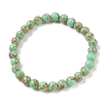 Synthetic Turquoise(Dyed) Round Beaded Stretch Bracelets, Green, Inner Diameter: 2-1/8 inch(5.45cm), 6mm