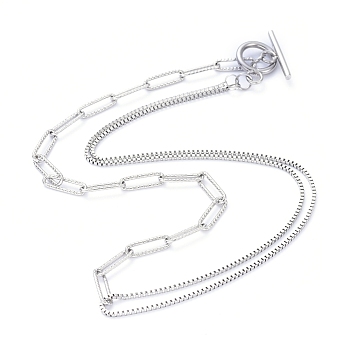 304 Stainless Steel Chain Necklaces, with Toggle Clasps, Stainless Steel Color, 15.9 inch(40.5cm)