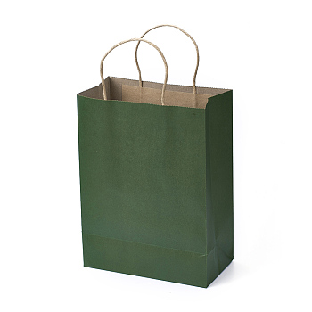 Pure Color Paper Bags, Gift Bags, Shopping Bags, with Handles, Rectangle, Green, 28x21x11cm