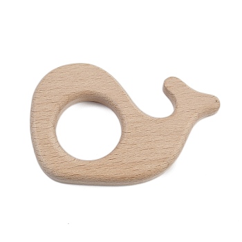 Natural Beech Wooden Baby Teething Toys, Teething Animal Rings for Newborn Toddler Infant, Whale, BurlyWood, 52x81x10mm, Hole: 28mm