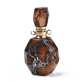 Assembled Synthetic Pyrite and Imperial Jasper Openable Perfume Bottle Pendants, with Brass Findings, Dyed, Sandy Brown, capacity: 1ml(0.03 fl. oz), 40~41x19.5~20x14~14.5mm, Hole: 1.8mm, Capacity: 1ml(0.03 fl. oz)