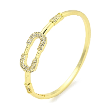 Rectangle Brass Micro Pave Clear Cubic Zirconia Hinged Bangles for Women, Real 18K Gold Plated, Inner Diameter: 2-3/8 x 2-1/4 inch(6.1x5.75cm)