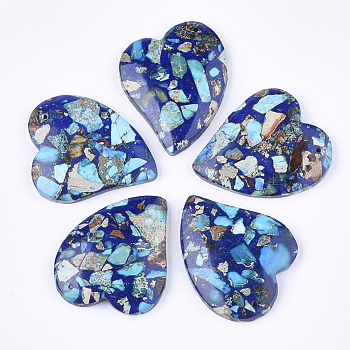 Assembled Synthetic Imperial Jasper and Natural Lapis Lazuli Pendants, Dyed, Heart, Blue, 39.5x35x6.5mm, Hole: 1.4mm