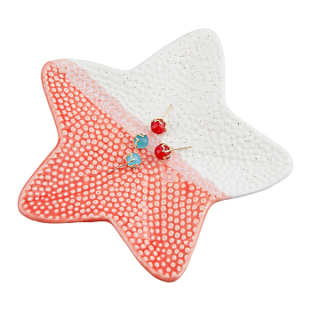 Ceramic Jewelry Plates, Storage Tray for Rings, Necklaces, Earring, Starfish, 140x148x16.5mm