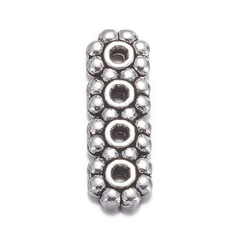 Tibetan Style Alloy Spacer Bars, Rectangle, 4-Hole, Antique Silver, 13.5x4.5mm, Hole: 1mm, Lead Free & Nickel Free & Cadmium Free